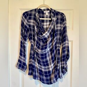 Plaid Cowl Neck Women's Top